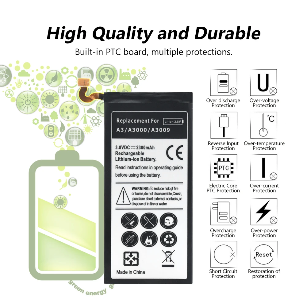 Для samsung Galaxy A3 EB-BA300ABE Батарея A300 A300F SM-A300FU A3000 A3009 A300X A300F Батарея Bateria 2300 мАч Замена