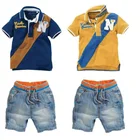 Комплекты джинсовой одежды для маленьких мальчиков детская рубашка поло + шорты, джинсовый костюм детская одежда для мальчиков повседневная одежда для младенцев штаны для детей от 2 до 7 лет