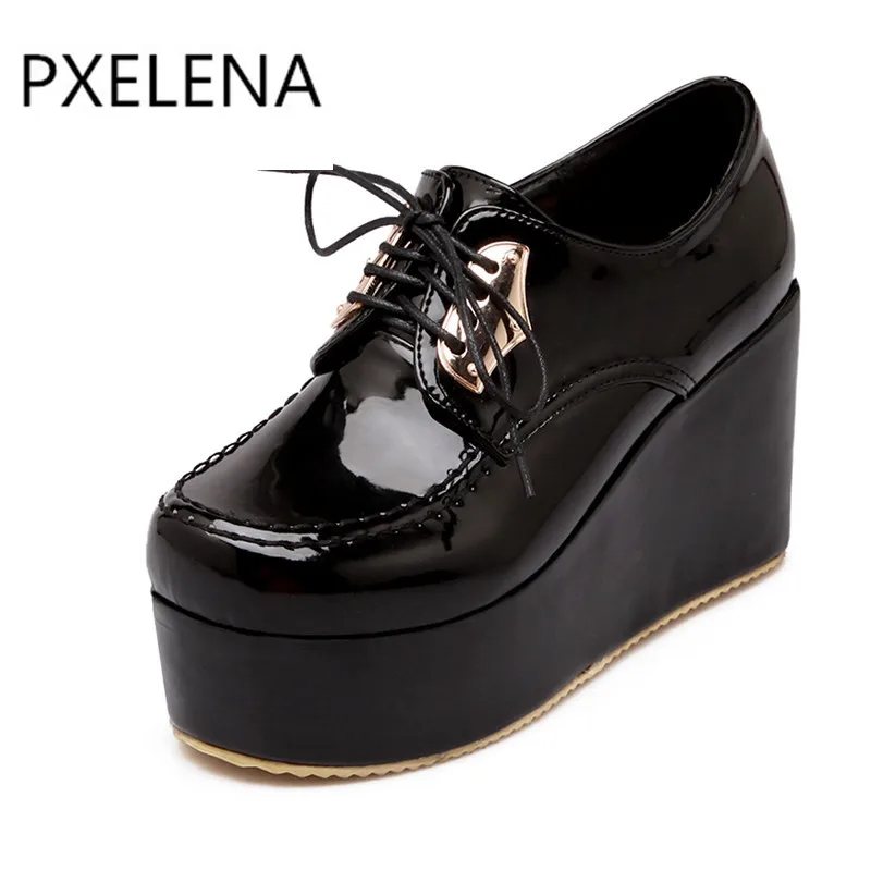 PXELENA/Новинка 2018 года сезон весна женские туфли-лодочки на толстой платформе в