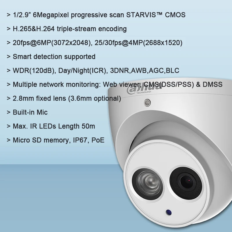 Оригинальная сетевая камера Dahua IPC-HDW4631EM-ASE 6 Мп IR Eyeball с максимальными ИК