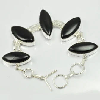 

Black Onyx Bracelet Silver overlay Copper , 20.5 cm, B2160
