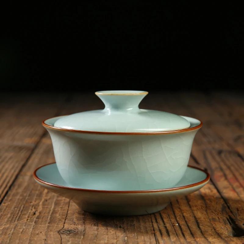 Креативный ледяной трещины текстура керамический Celadon Gaiwan с крышкой блюдце комплект китайский чайный набор кунг-фу пуэр чайник отправлен друг чайник