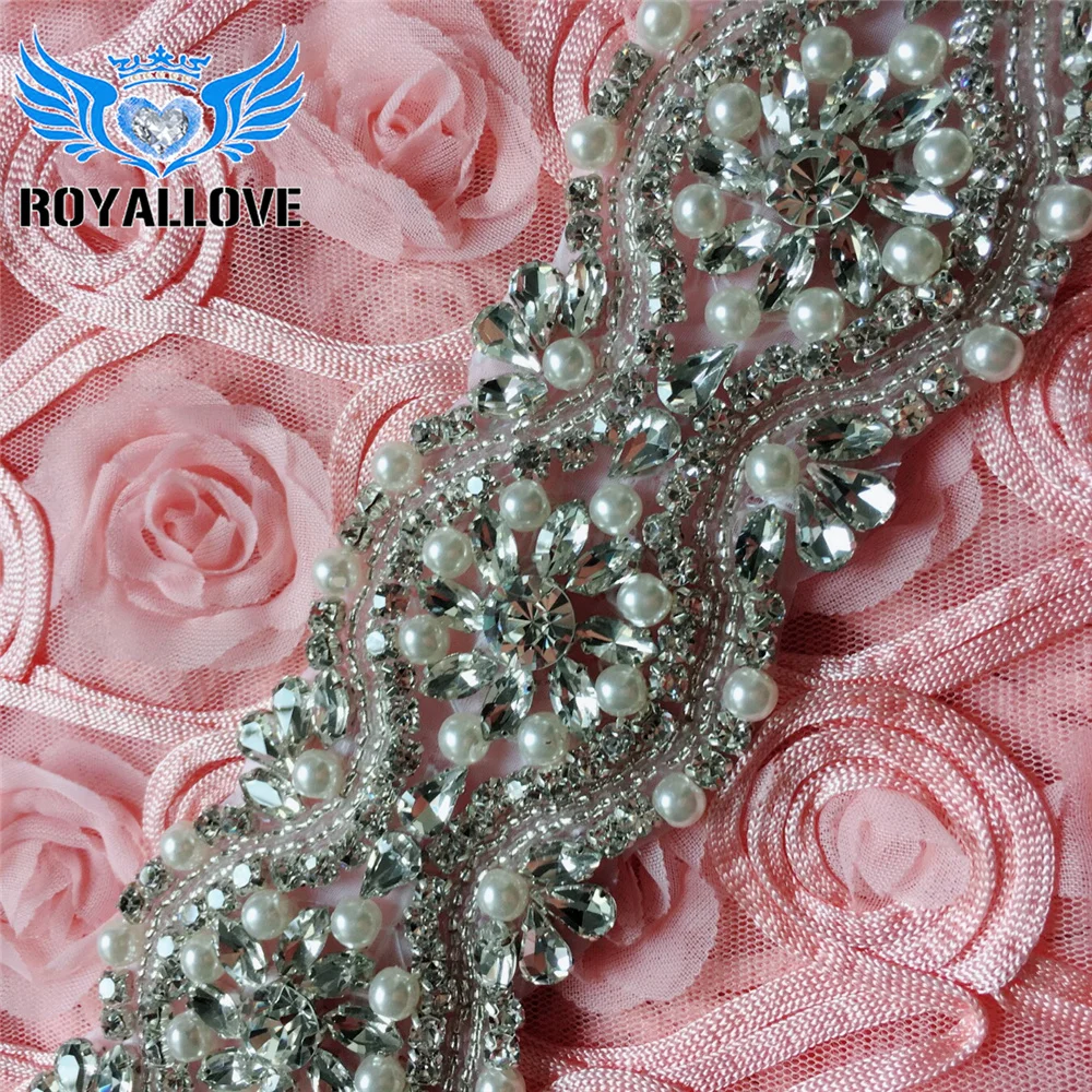 (30pcs) Wholesale Handmade Glass Bridal Sash Rhinestones Appliques With Pearl Sewing On For Wedding Dress Belt 46.5cm Long patch | Дом и сад