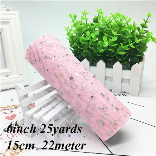 c10pink2 Блестящие Блестки 25 ярдов 6 дюймов тюль рулон катушки ткань для юбки-пачки Свадебная отделка органзы лазер DIY ремесла день рождения поставки - Цвет: c10pink2