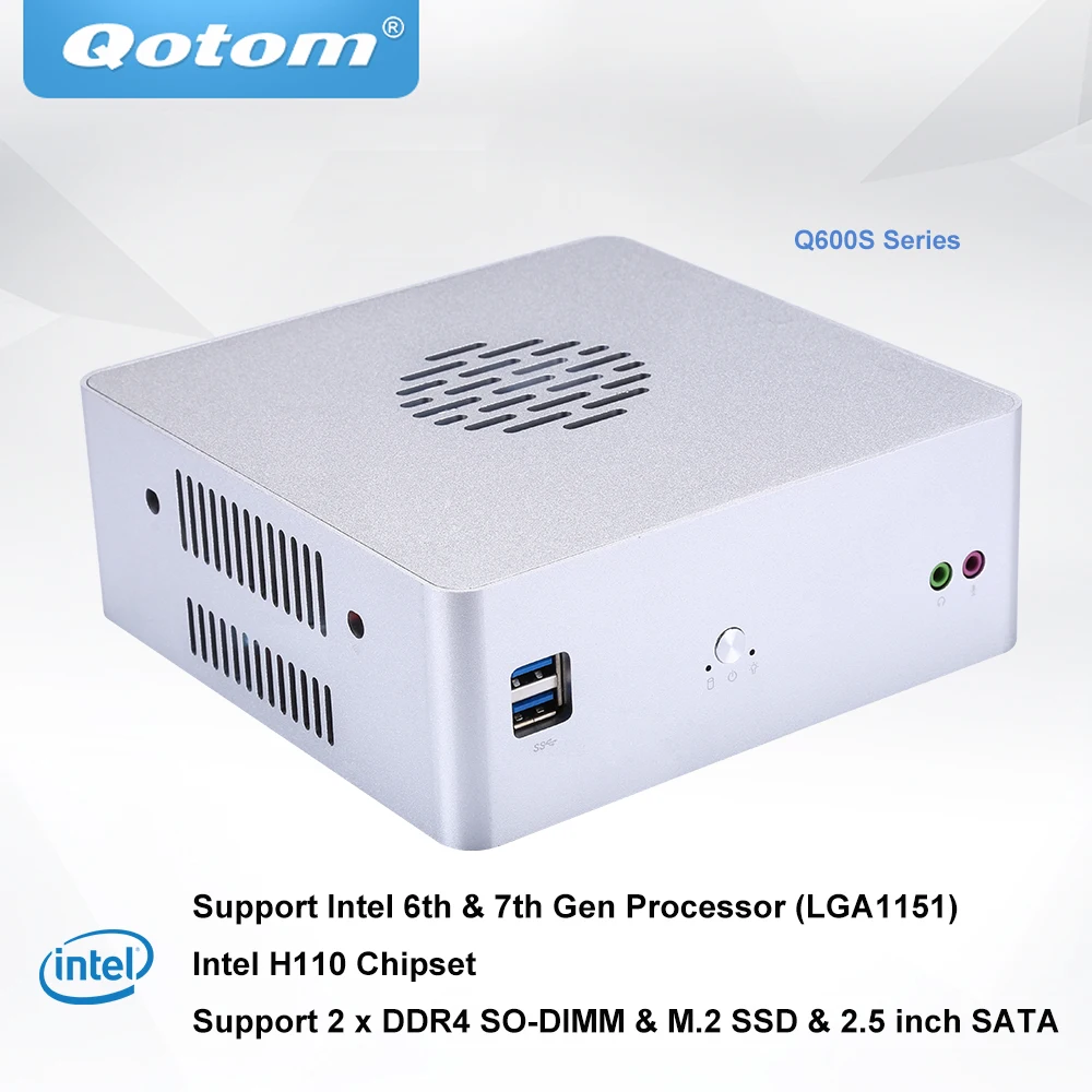 Qotom DIY Мини Настольные компьютеры Q600S Barebone Системы Поддержка 6th 7th Gen процессор DDR4 Оперативная память M.2 SSD мини Офис PC