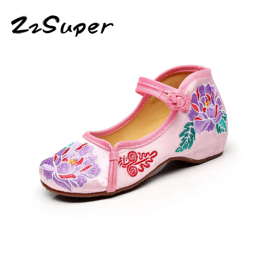 Китайские традиционные Стиль этап одежда Танцы обувь с цветочной вышивкой шелк