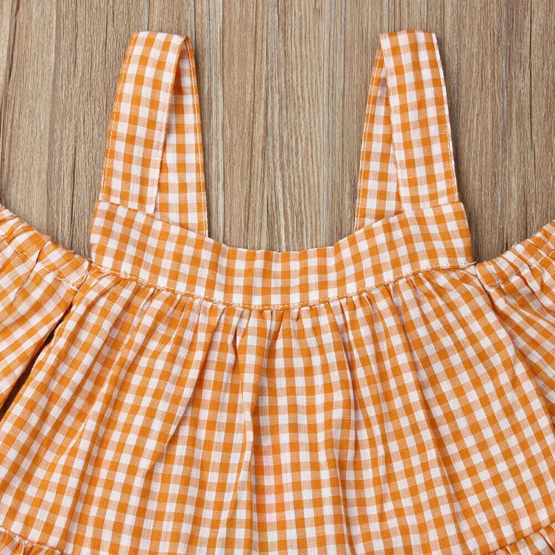 Жилет на бретельках для маленьких девочек клетчатый топ с открытыми плечами и