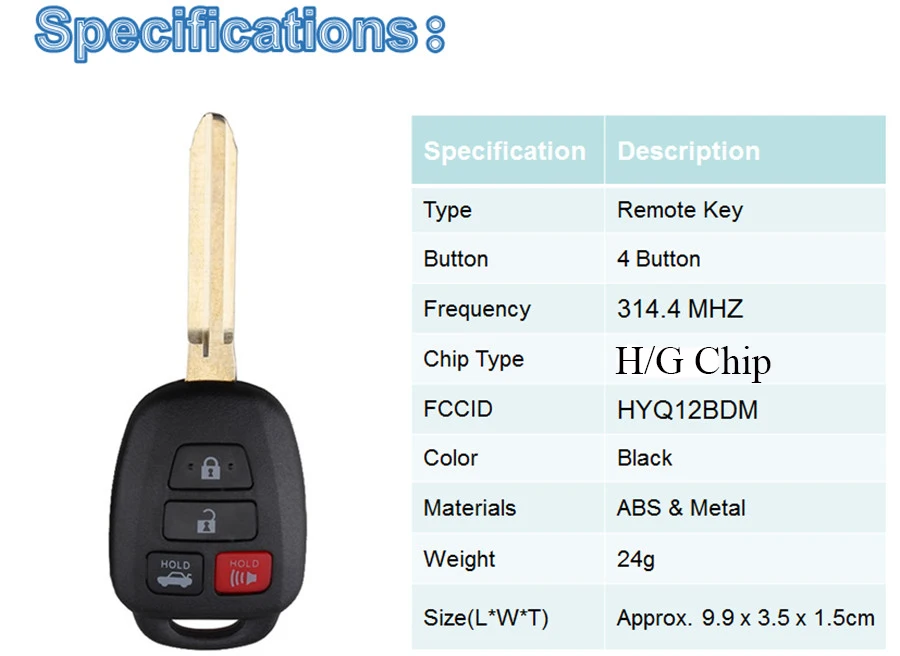BHKEY 314,4 Мгц дистанционный ключ для Toyota Camry G/H чип Опционально для Toyota Camry Corolla 2012- для Toyota HYQ12BDM HYQ12BEL