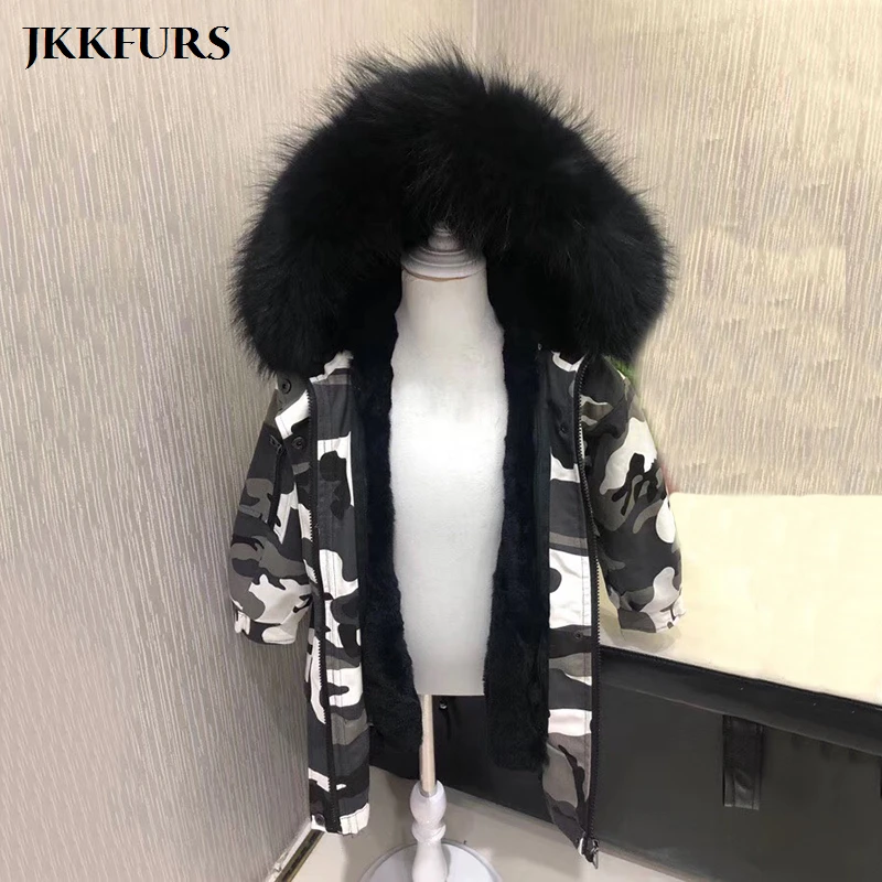 Детская парка с воротником из натурального меха енота и настоящая подкладка