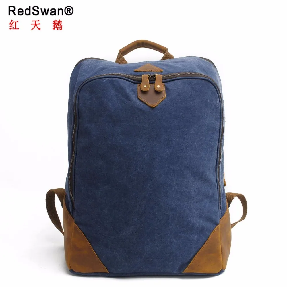 Redswan Дизайн промывают холст рюкзак для ноутбука сумка кожаная дорожная день