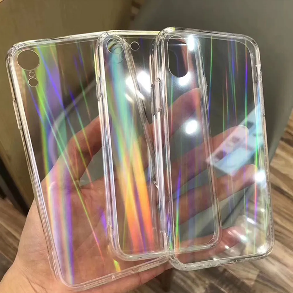 Градиентный лазерный Прозрачный чехол для iPhone 7 8 XR Радужный акриловый X Xs Max 11 pro max