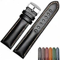 carlywet 18 20 22mm handmade leather vintage black brown blue green wrist watch band strap belt silver polished for seiko rolex