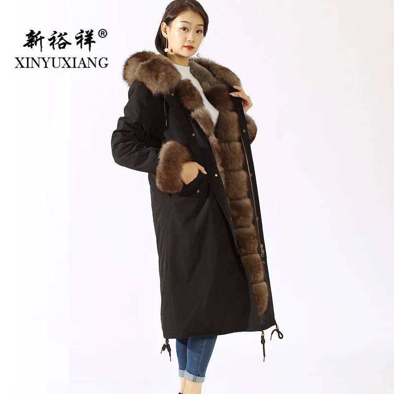 XINYUXIANG женские парки из натурального Лисьего меха длинная Черная куртка с