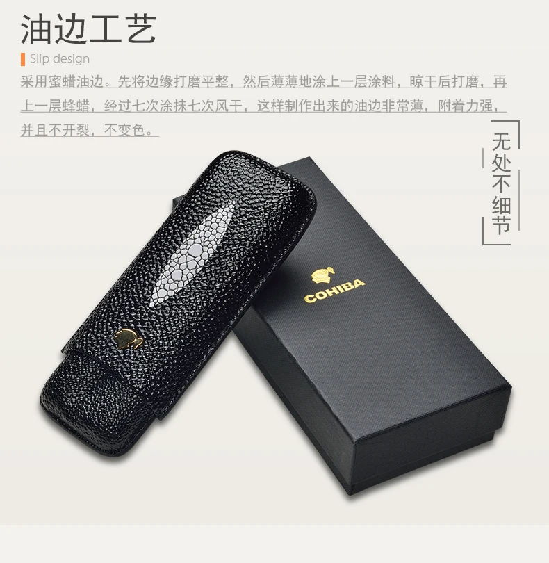 COHIBA аксессуары для сигар, кожаный чехол для путешествий, держатель для сигар, 2 трубки, Мини Портативный чехол для сигар с хьюмидором, чехол для сигарет с подарочной коробкой, CP-1019