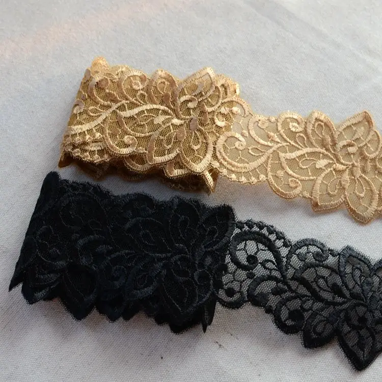5 Meters/Lot Good quality polyester mesh embroidery lace Black Gold flower trim Clothing accessories | Дом и сад