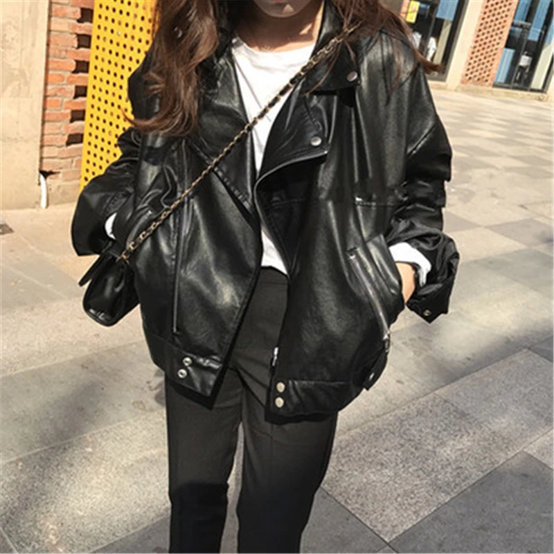 Женская куртка из искусственной кожи Классическая байкерская большого размера