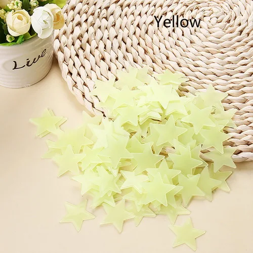 Yellow 100 шт. 3D звезды светится в темноте светящиеся наклейки на стену для детской комнаты гостиной настенные наклейки украшение дома плакат - Цвет: Yellow
