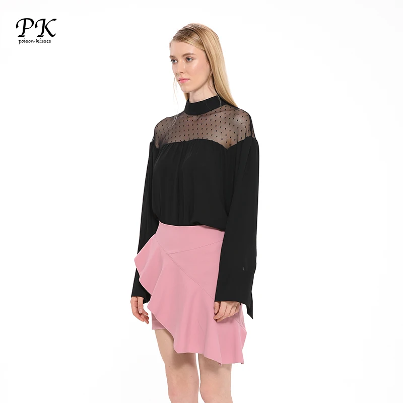 PK шифоновая блузка женские рубашки женская черная сетчатая сексуальная одежда с
