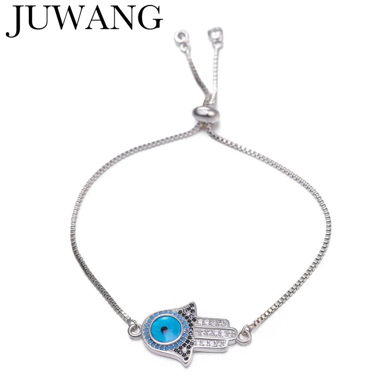 

CZ Hamsa Fatima Hand Evil Eyes Palm Bracelet Charm Magic for Women Silver Color Handmade Jewelry Gift