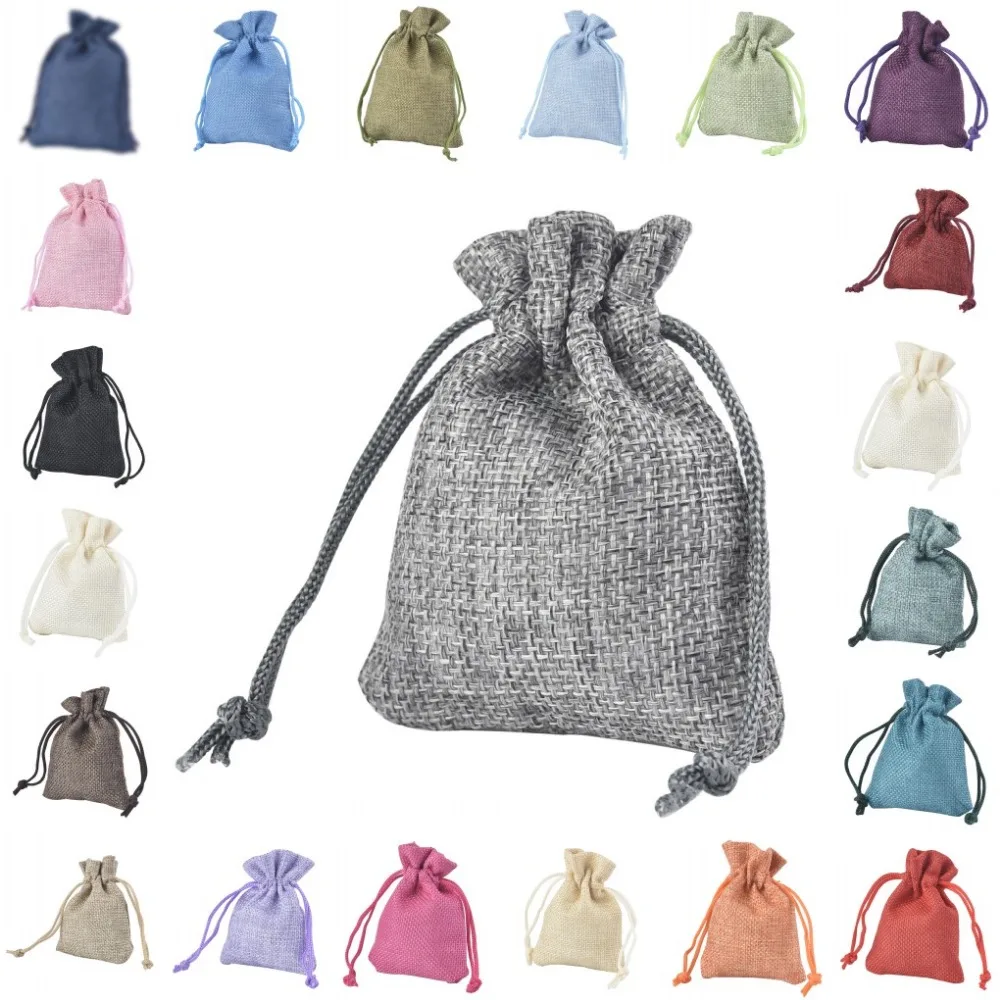 

100PCS*9*12cm Mini Vintage Natural Burlap Hessian Wedding Drawstring Gift Bomboniere Bags Favor Gift