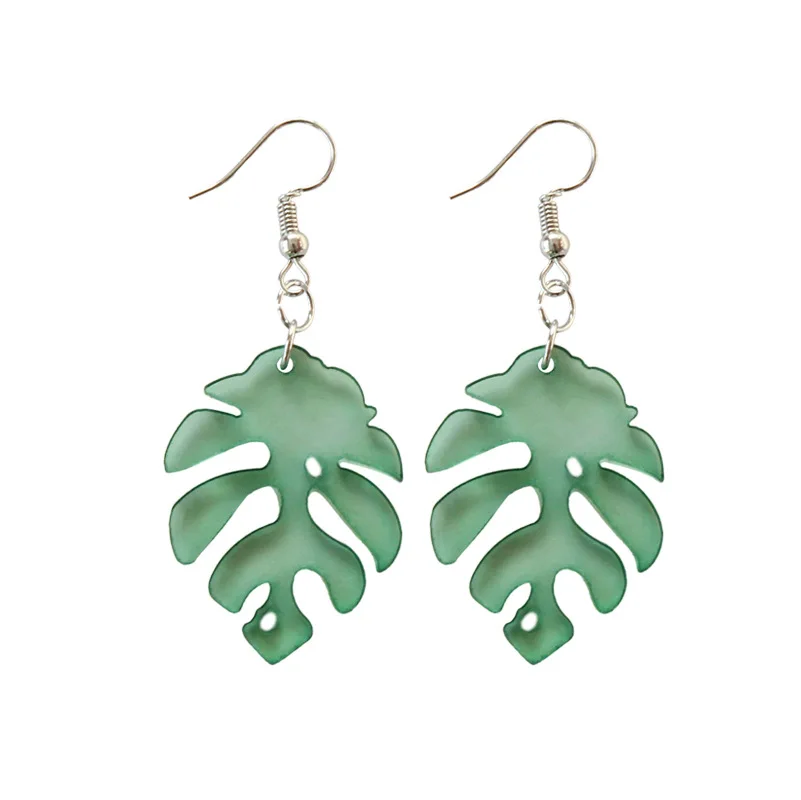 hook earrings Корейские серьги с зелеными листьями, прозрачные акриловые серьги-клипсы с листочками, не прокалываются для женщин, девушек, вечерние, свадебные - Окраска металла: hook earrings