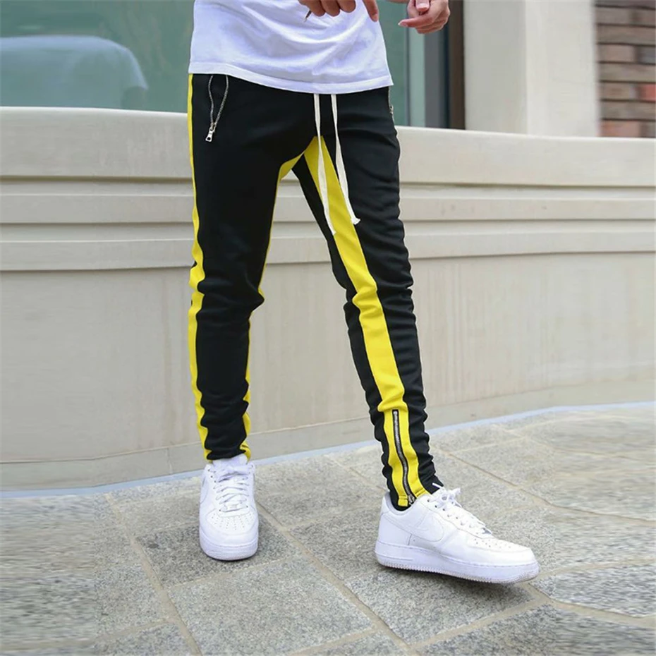 Stripe Joggers Штаны Для мужчин осень Повседневное спортивные штаны мужские туфли до лодыжки на молнии Узкие брюки одежда в стиле хип-хоп WG314