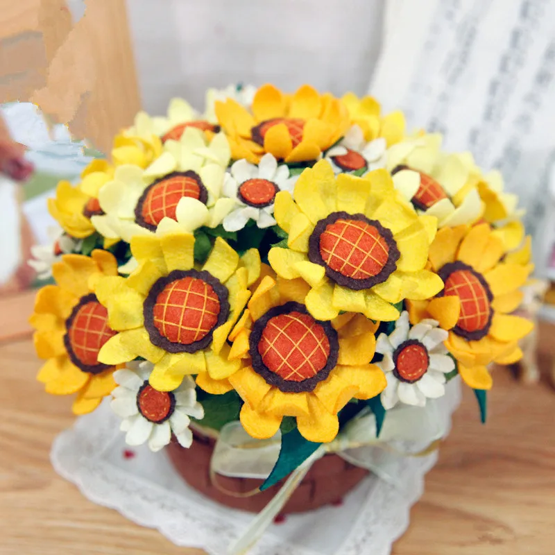 Happyxuan DIY Подсолнух, маргаритки цветочный горшок с букетом ручной работы ткань Материал набор для шитья из войлока для девочек игрушки Гостиная украшения