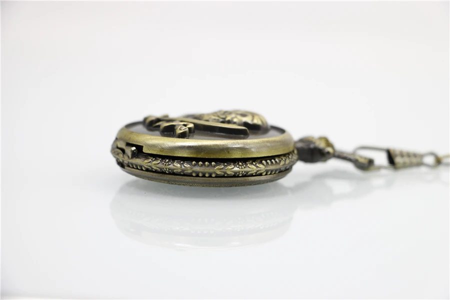 Модный стиль стимпанк Бронзовый лучший Череп пистолет кварцевые карманные часы