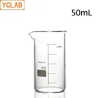 Лабораторный боросиликатный стакан YCLAB высокой формы, 50 мл, 3,3 стекло с градиентом и носиком, мерная чашка, лабораторное химическое оборудование