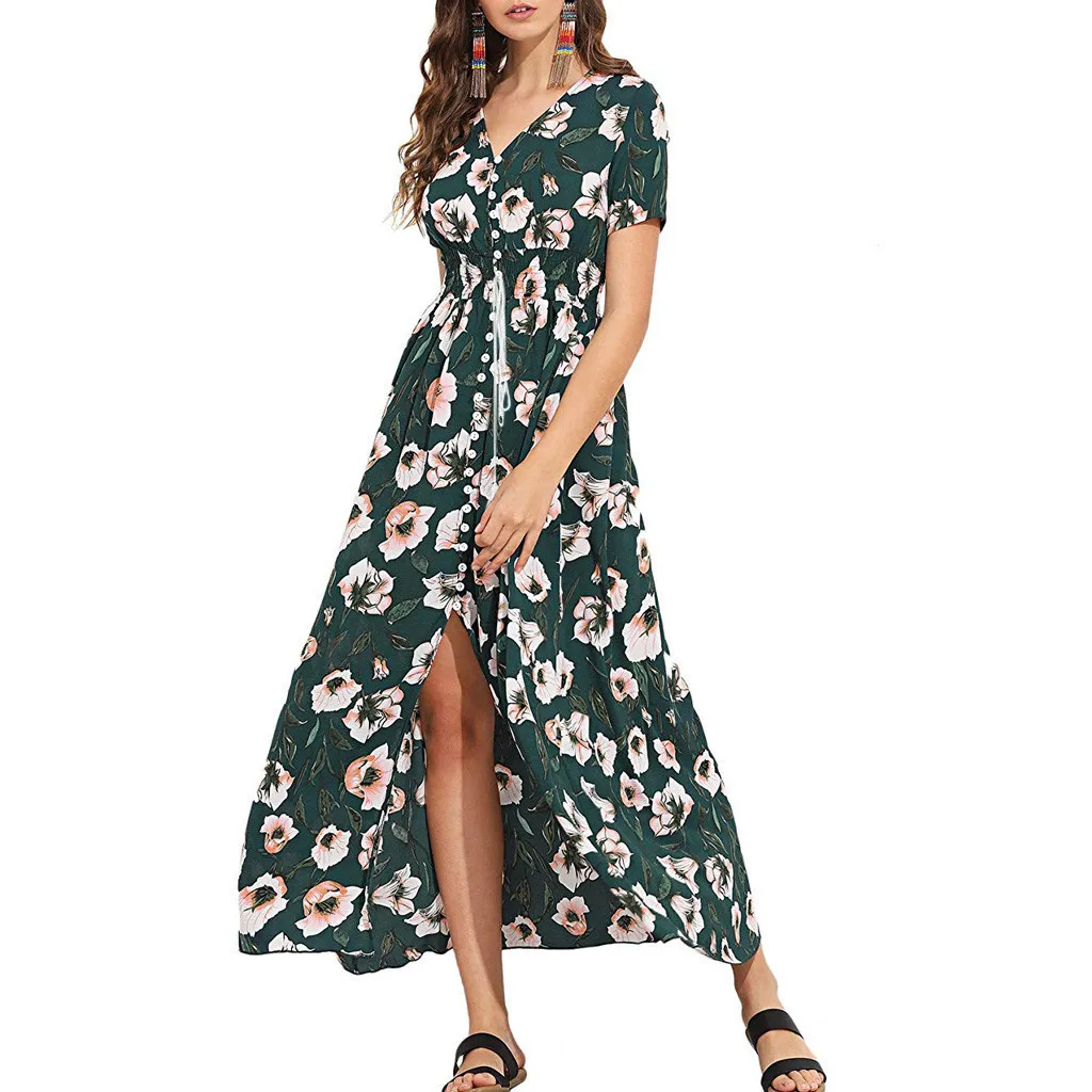 Женское Пляжное Платье макси с цветочным принтом свободное Повседневное платье