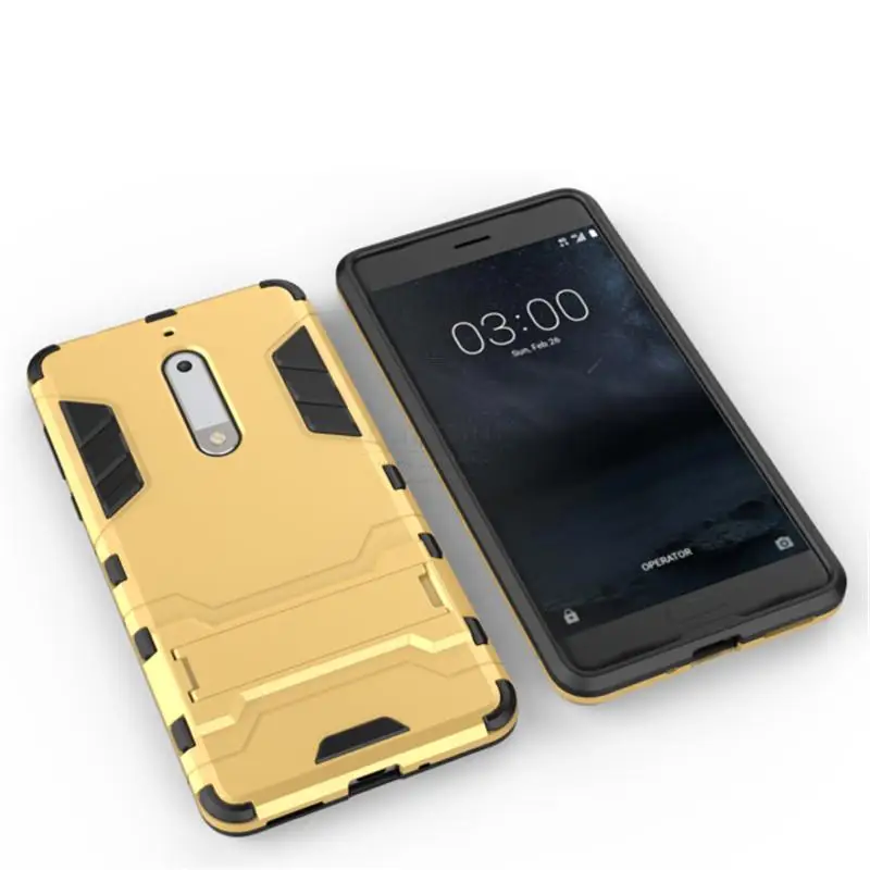 Двухслойная прочная гибридная защита устойчивая для Nokia 5 Чехол PC + TPU Kick Stand задняя