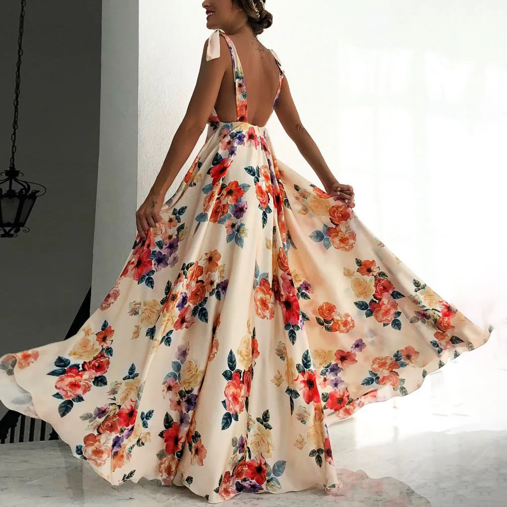 Женское длинное платье макси в стиле бохо JAYCOSIN летнее пляжное без рукавов с