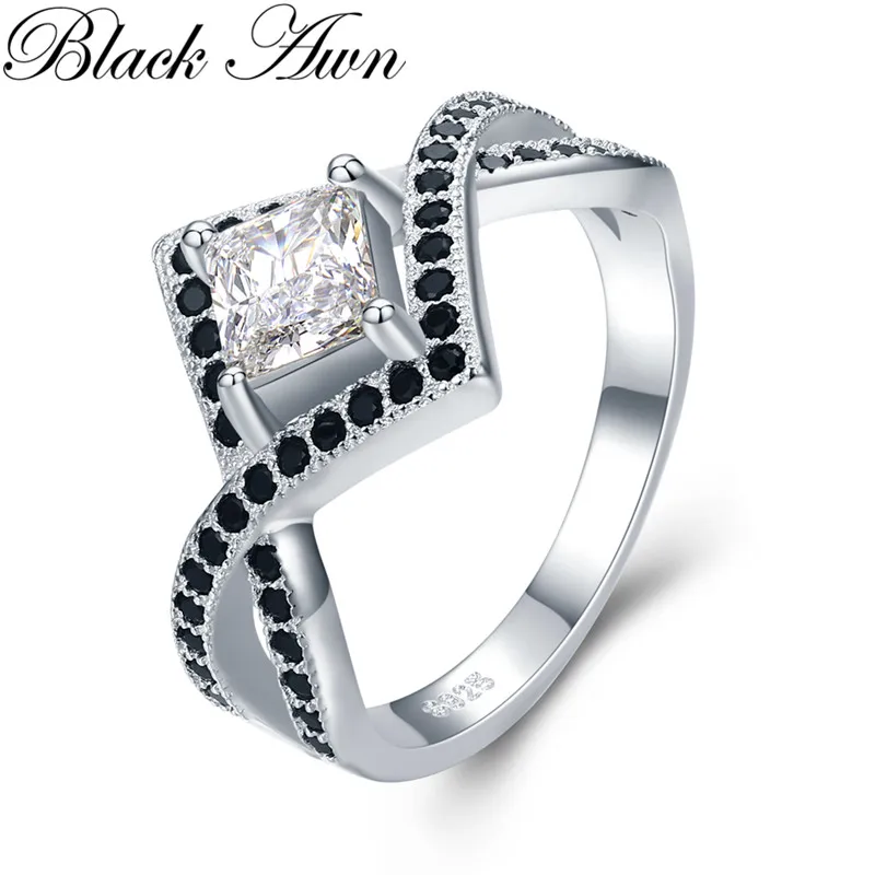 New Classic 4g 925 Sterling Silver Fine Jewelry Bague Black Spinel Wedding Rings for Women Girl Party Gift Bijoux C472