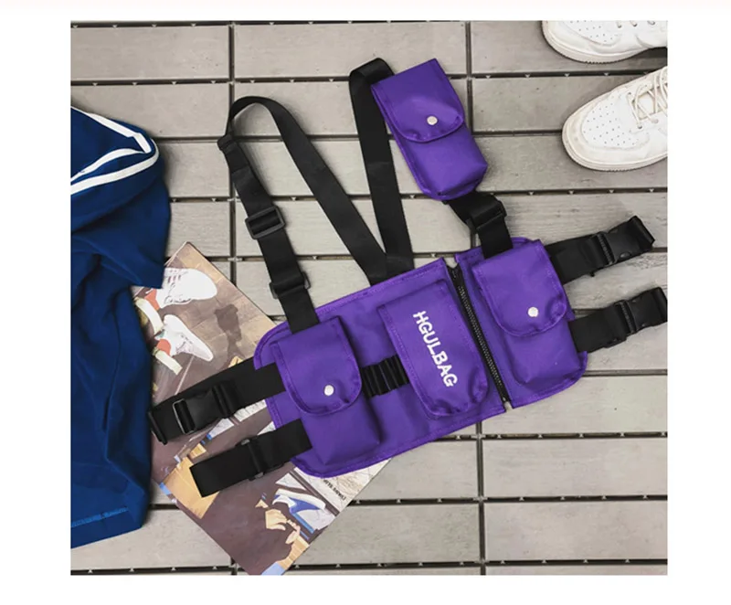 Purple chest bag Модная нагрудная сумка для мужчин, поясная сумка ins, уличная, функциональная, тактическая, наплечная сумка, сумки через плечо, мужские холщовые сумки B42 - Цвет: Purple chest bag