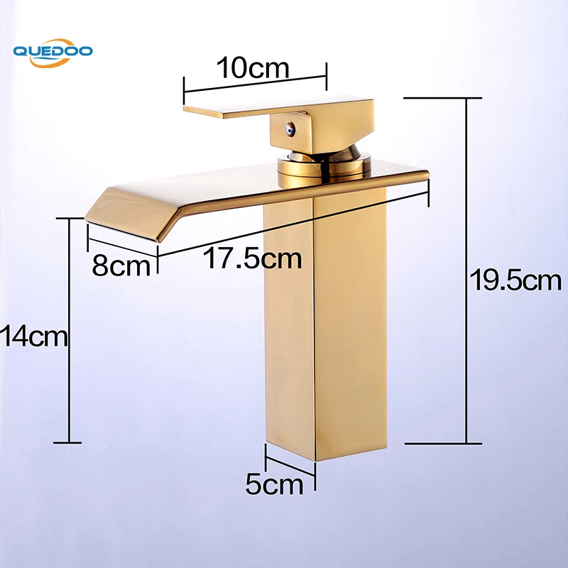 Кран для раковины с водопадом кран одной ручкой крепление на палубе Золотые