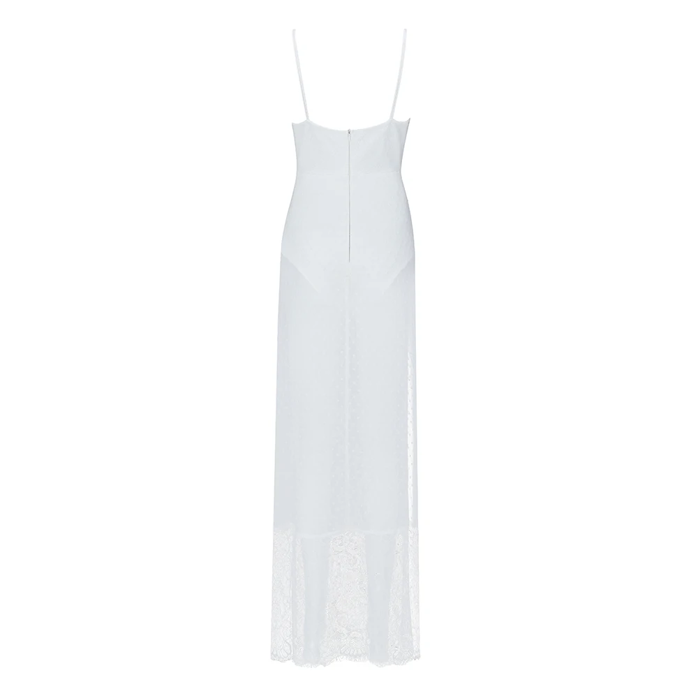 

Party Dress White Elegant Celebrity Fashion Night Club Strap V-Neck Bandage Dresses Lace Long Sexy Dress Women