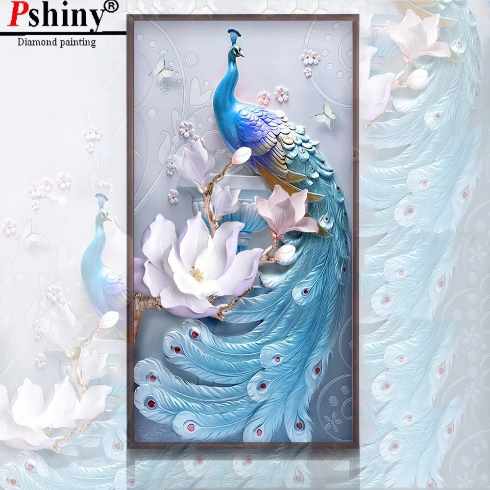 PSHINY DIY 5D алмазная вышивка продажа павлин цветок картины из кристаллов полная