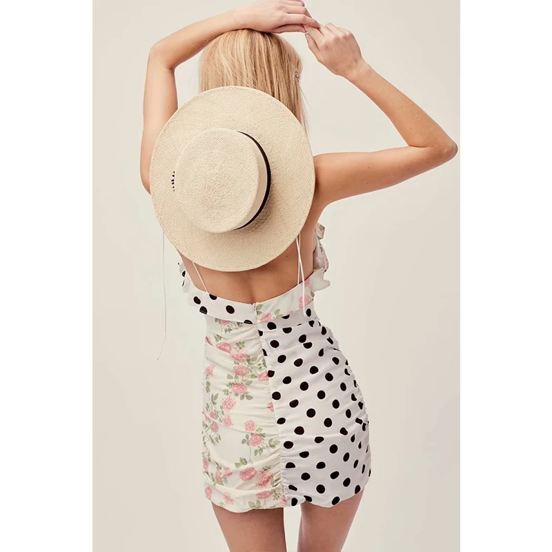 Женское короткое платье с открытой спиной элегантное винтажное лоскутное