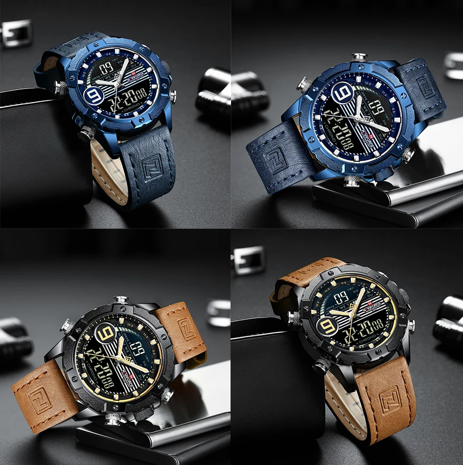 Топ люксовый бренд NAVIFORCE мужские спортивные часы мужские кварцевые цифровые часы мужские модные кожаные водонепроницаемые часы Relogio Masculino