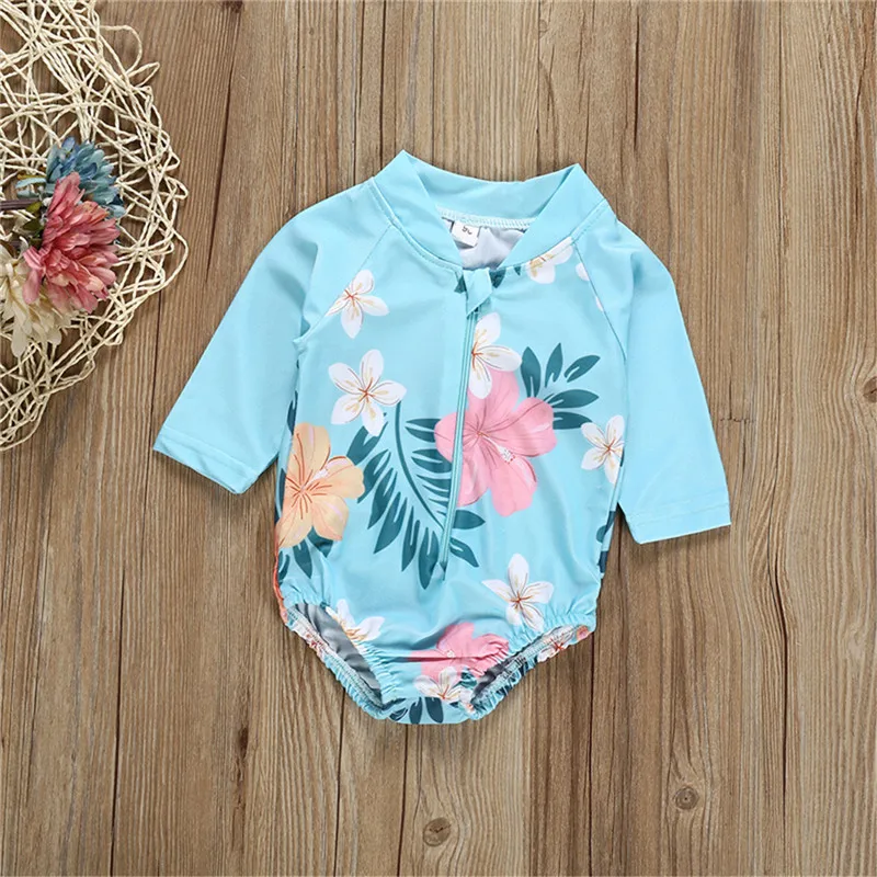 Цельный купальник с длинным рукавом для малышей маленьких девочек купальный