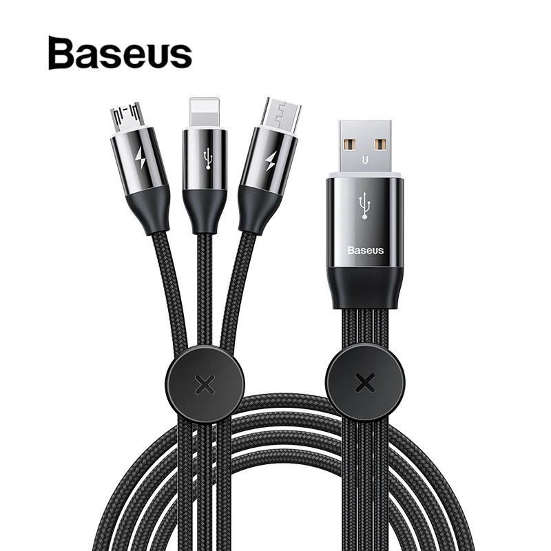 Baseus магнитный автомобильный кабель для хранения 3 в 1 USB кабель для iPhone зарядный кабель с освещением Micro usb type C кабель для xiaomi