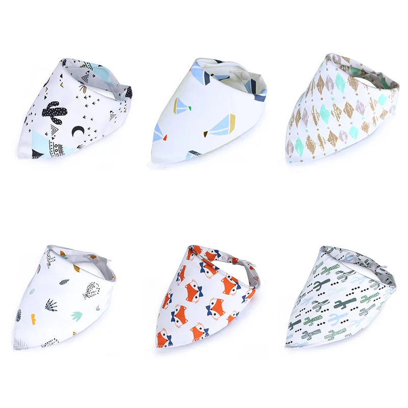 6pcs/lot Cartoon baby Bibs Cotton Bandana Newborn Soft Scarf Animal Burp Cloths Triangle for kids girl boy adjustable Baberos | Детская