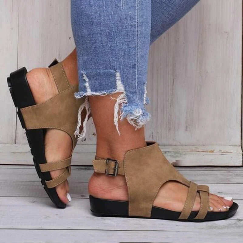 2019 женские сандалии-гладиаторы с открытым носком и пряжкой на ремешке римские