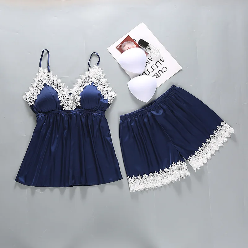 

Women Pajamas Sexy Satin pyjamas women Sleepwear 2019 Summer Pijama Mujer 2 Pieces Sets Sexy lingerie V-Neck Home Wear