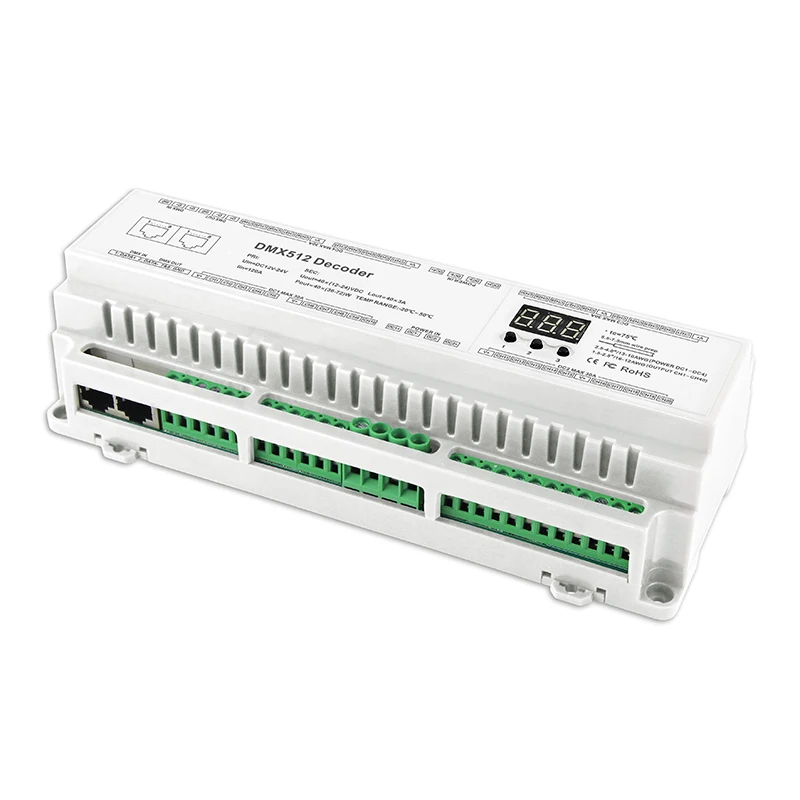 Новый DMX512 декодер DC12V 24V 3A * 40CH Max 120A 2880W Выход RGB/RGBW полосы RJ45 Подключите