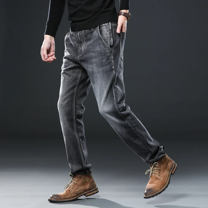 Mens Regular Fit Jeans Clothing Plus Male Autumn Elastic Stretch Denim Straight Leg Classic Cowboy Pants Big Size 40 42 44 46 48|Мужские