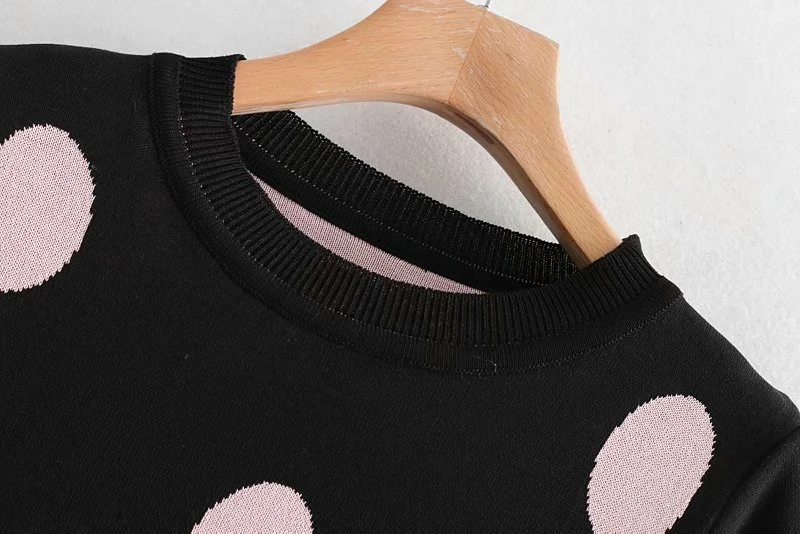 LUNDUNSHIJIA High Quality Short Sleeve Knitting Sweaters For Women 2019 Autumn Slim Pullover Top Circle Dots Female Sweater | Женская