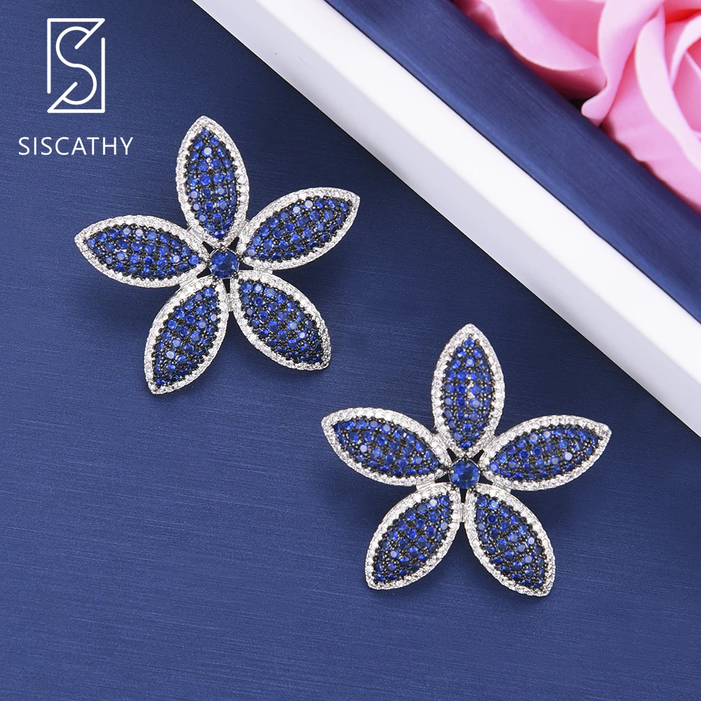 

SISCATHY Charms Women Shining Flower Stud Earrings Luxury Full Cubic Zirconia Inlaid Statement Earrings Fashion Jewelry