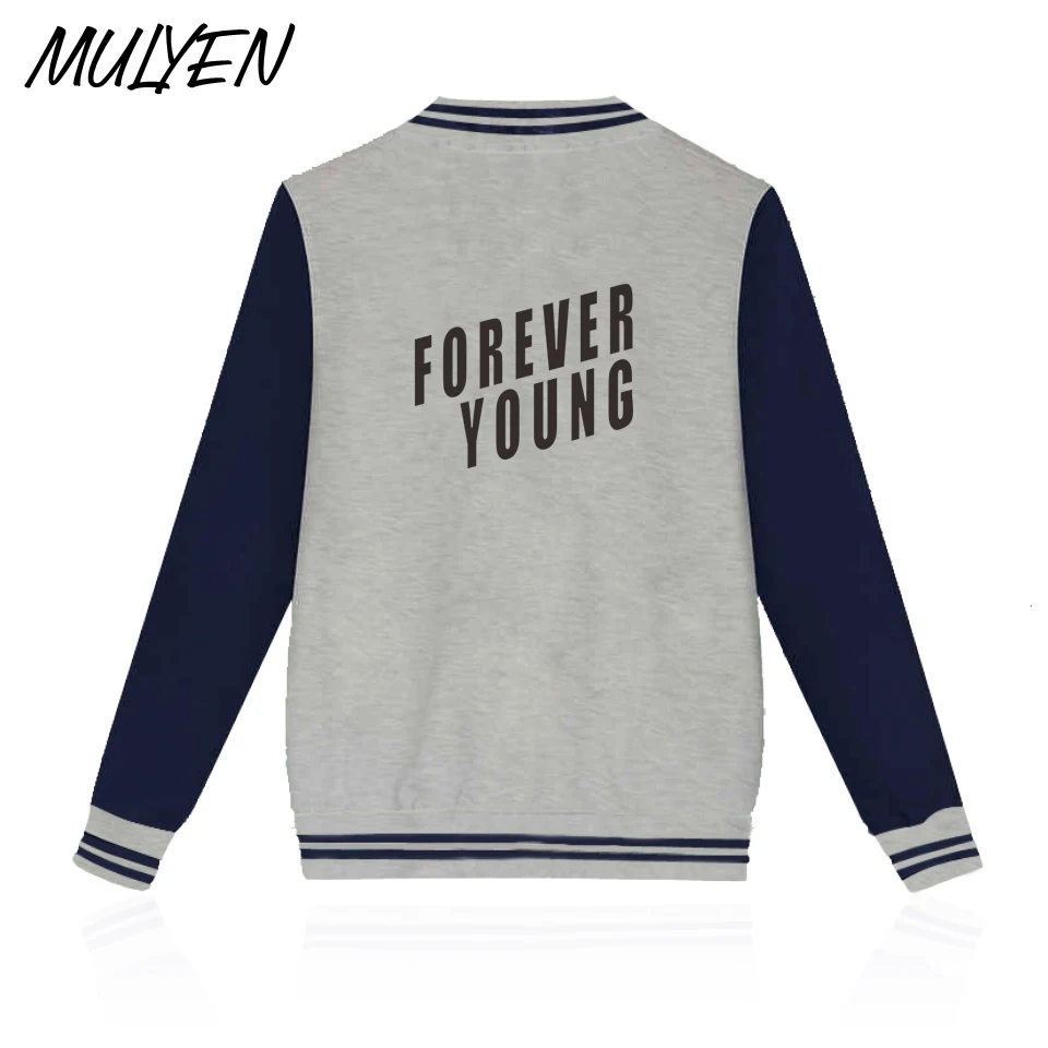 Mulyen Forever Young Письмо печати Бейсбол Костюмы Для мужчин Толстовки женщин толстовка