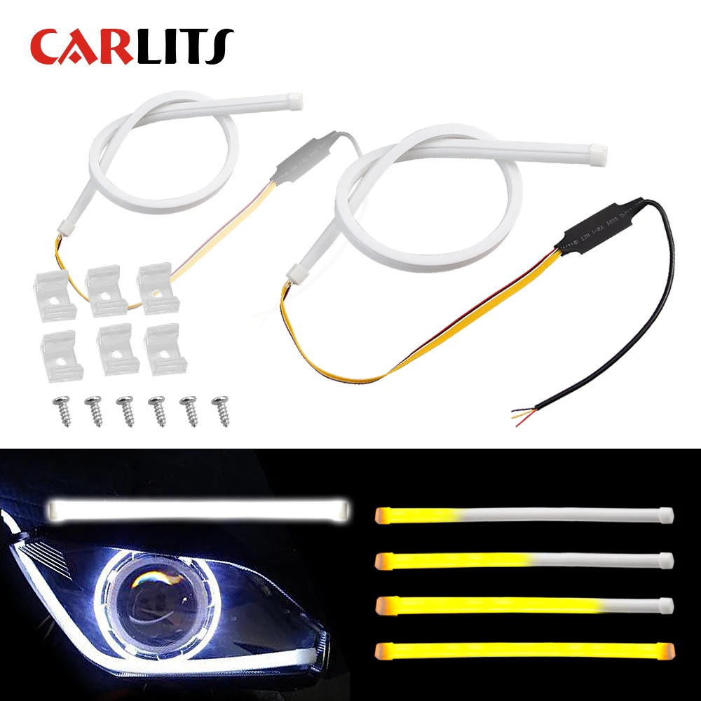 

Daytime Running Light Ultra fine Dual color 60cm DRL Flexible Soft Tube silicone Car LED Strip White Turn signal Yellow Flowing